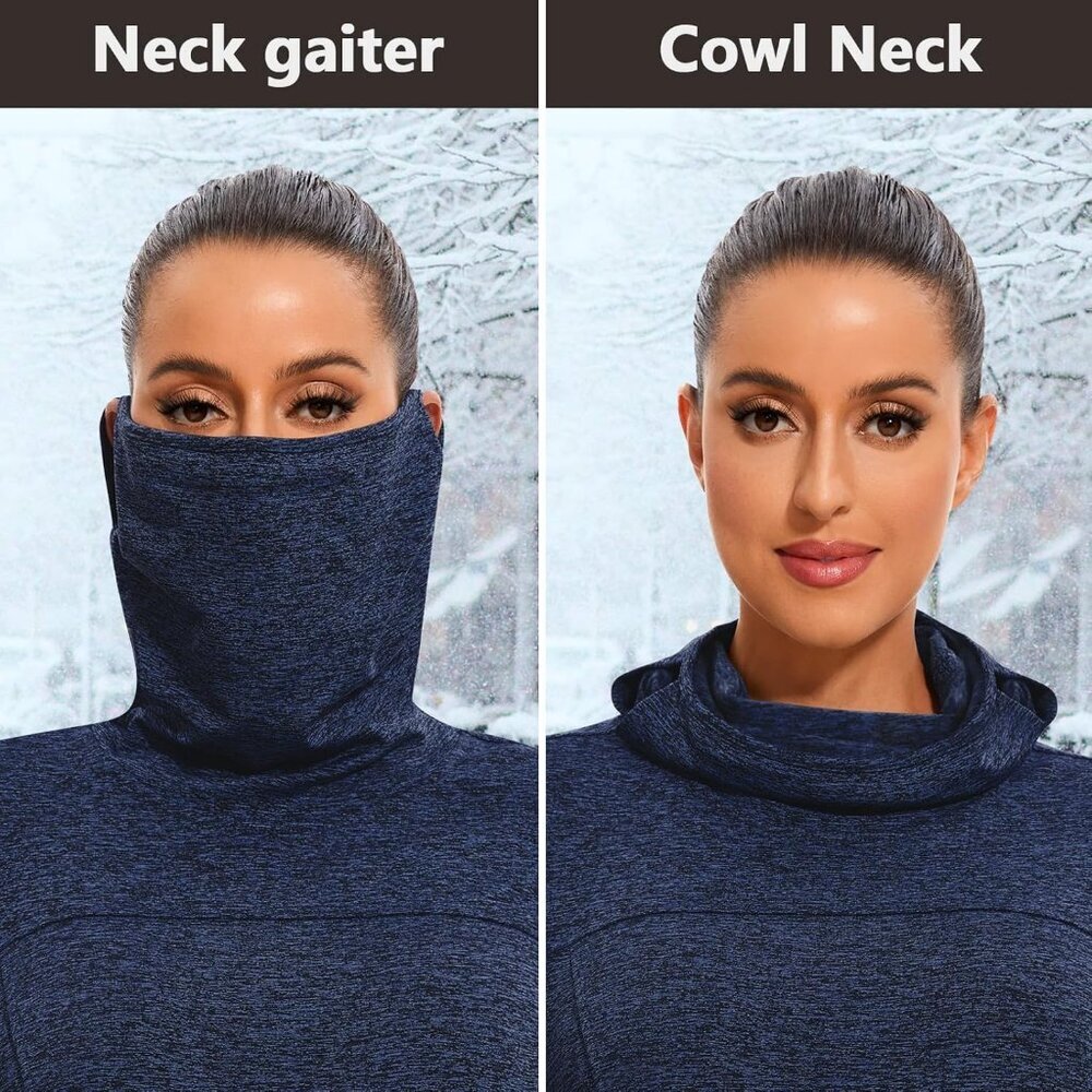 Women's Fleece Dress Running Sweatshirt Dress with Thumb Holes Pocket Zip-Blue - Picture 2 of 6